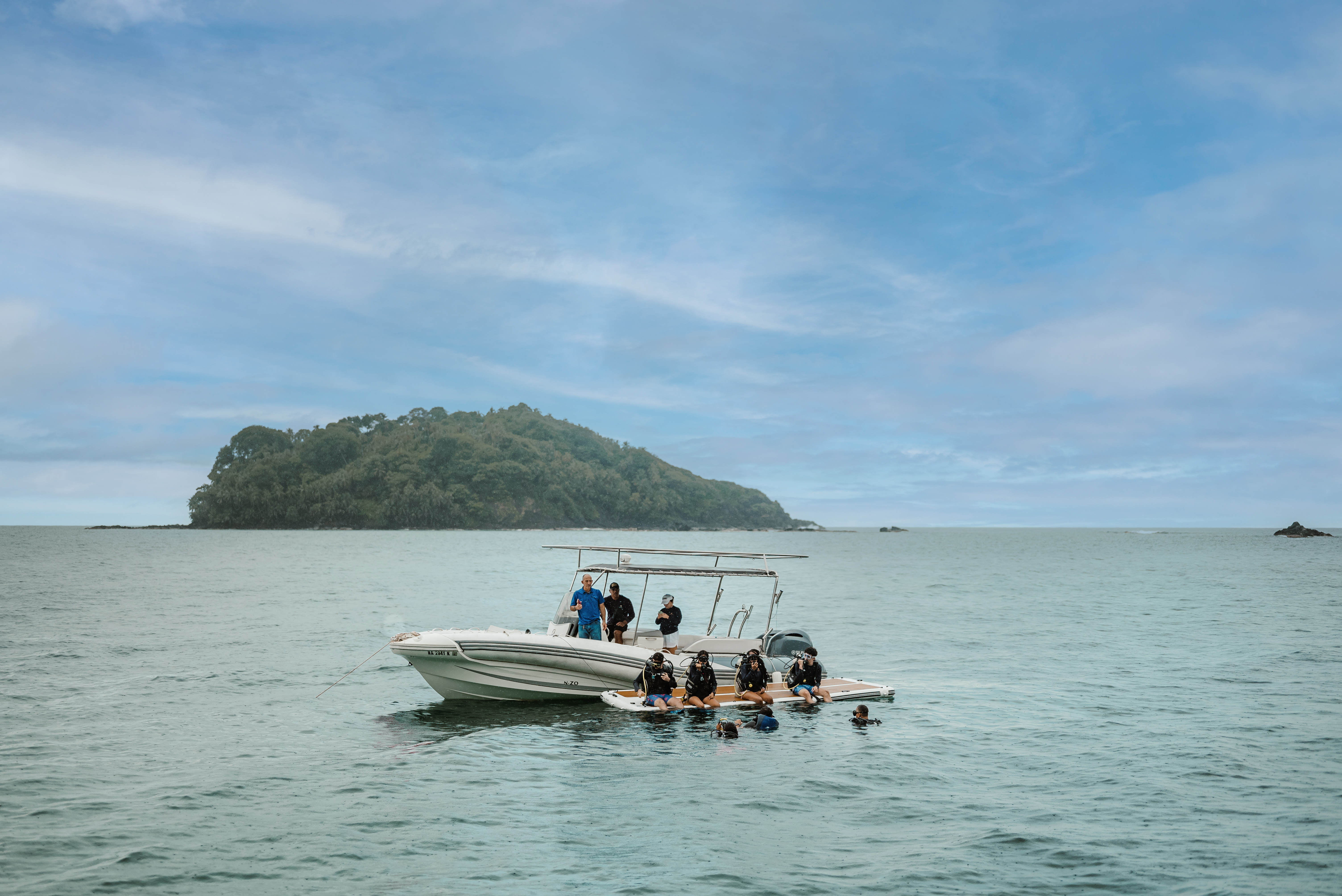 Ordovician dive boat with divers in the Caribbean