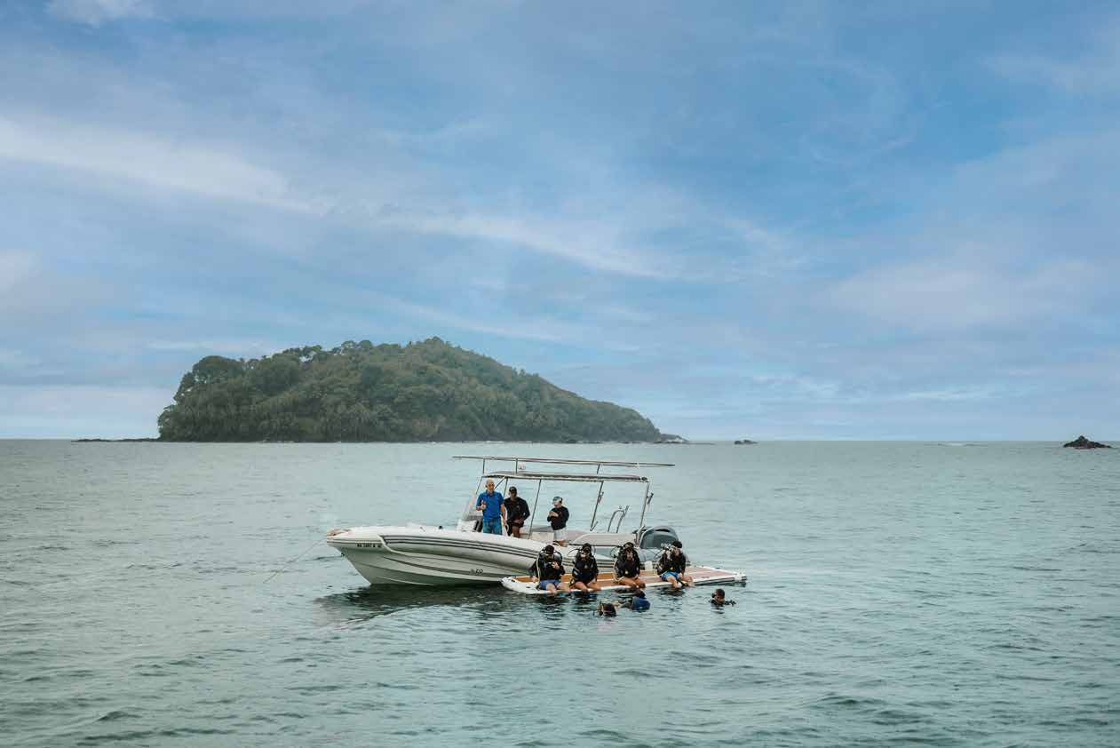 Ordovician dive boat with divers in the Caribbean